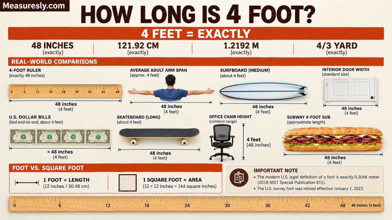 How Long Is 4 Foot? A Complete Guide to 4 Feet in Inches, CM and Meters