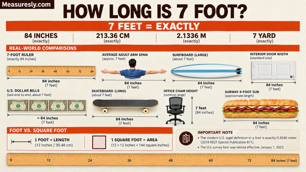 How Long Is 7 Foot? 84 Inches, CM & Real-Life Examples