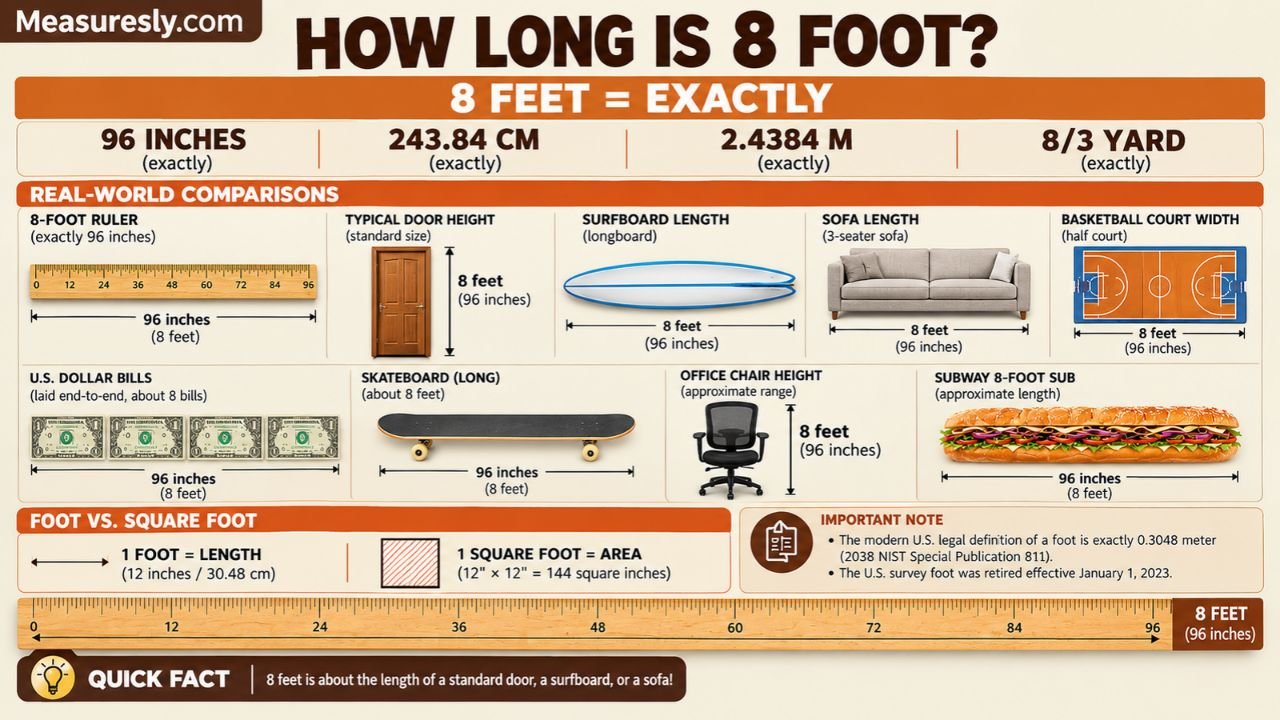 How Long Is 8 Foot? 96 Inches, CM & Real-Life Examples